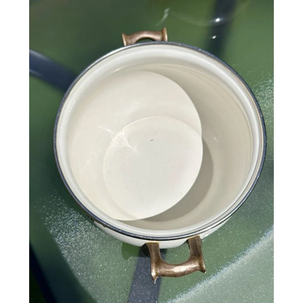 1960s ASTA Enamelware Dutch Oven Casserole 4 Qrt & 2 Qrt Brass Handles Floral